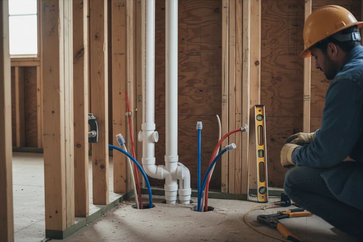 Drain and supply rough-in during Sump Pump Repair in Mozelle